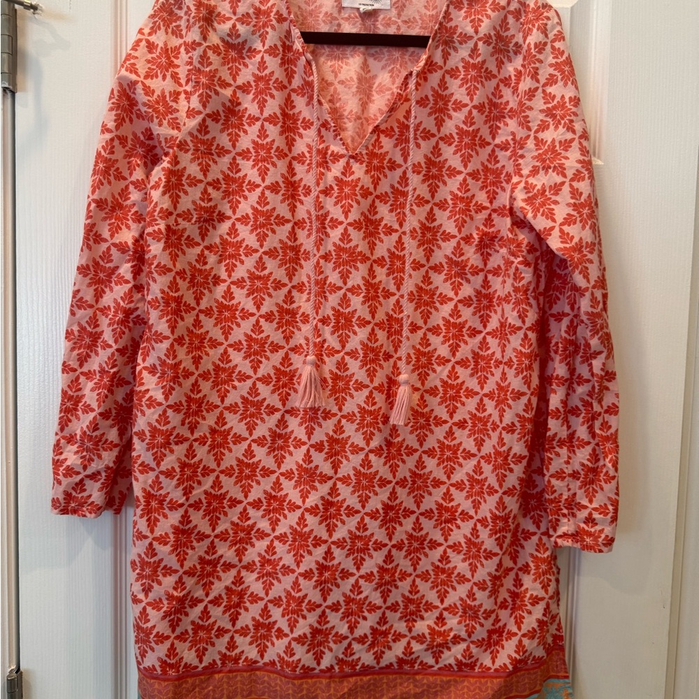 Nvelop 100% Cotton Women’s Red Bohemian Swim Coverup Tunic with Tassel Tie